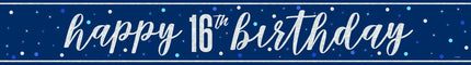 Hyvää syntymäpäivää banneri sininen 16 vuotta 2.74m