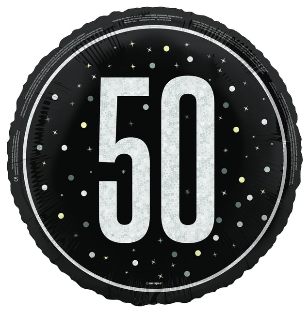 50 vuotta helium ilmapallo musta valkoinen tyhjä 45cm