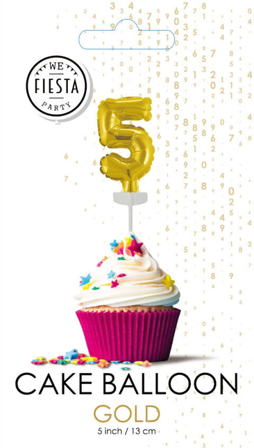 Kultainen kakku topper 5 vuotta folio ilmapallo 12.5cm