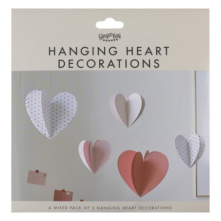 Punainen vaaleanpunainen roikkuu koristelu sydämet 5kpl