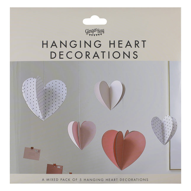 Punainen vaaleanpunainen roikkuu koristelu sydämet 5kpl