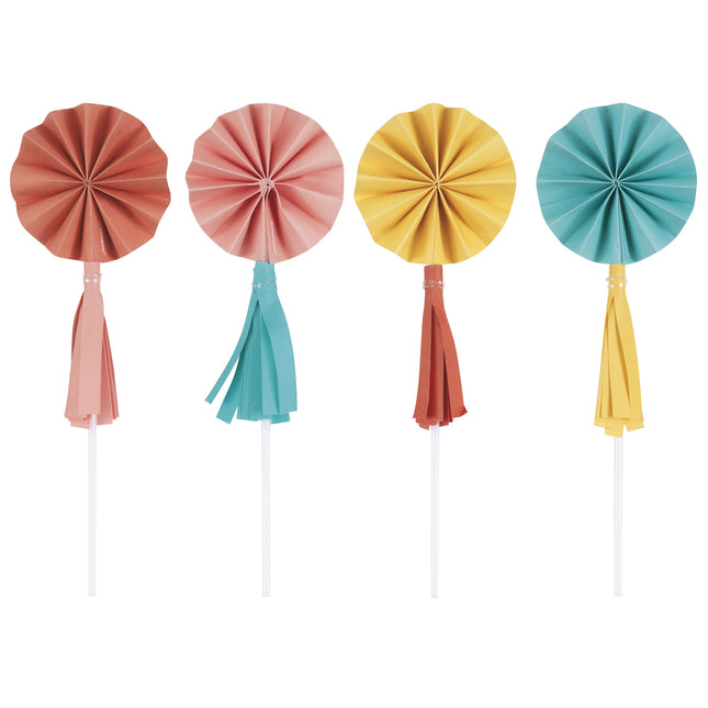 Värilliset Cupcake Toppers Mini tuuletin tupsut 8kpl