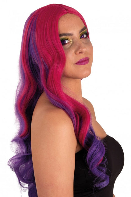 Peruukki Selena Pitkä kiharat vaaleanpunainen ja violetti välillä