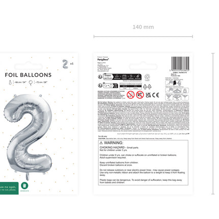 2 vuoden kuva ilmapallo hopea tyhjä 72cm