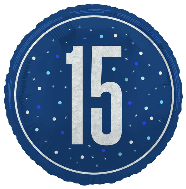 15 vuotta Helium ilmapallo sininen tyhjä 45cm