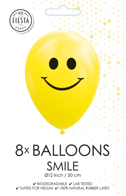 Keltaiset ilmapallot Smiley 30.5cm 8kpl
