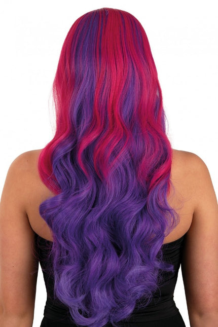 Peruukki Selena Pitkä kiharat vaaleanpunainen ja violetti välillä