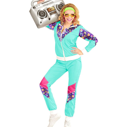 Neon 80S Verryttelypuku Vikaantunut vaaleansininen