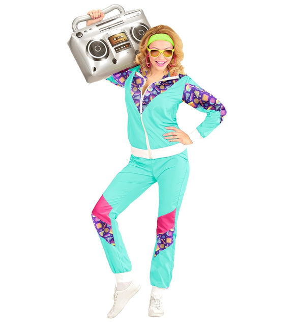 Neon 80S Verryttelypuku Vikaantunut vaaleansininen