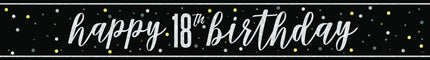 Hyvää syntymäpäivää banneri musta 18 vuotta 2.74m