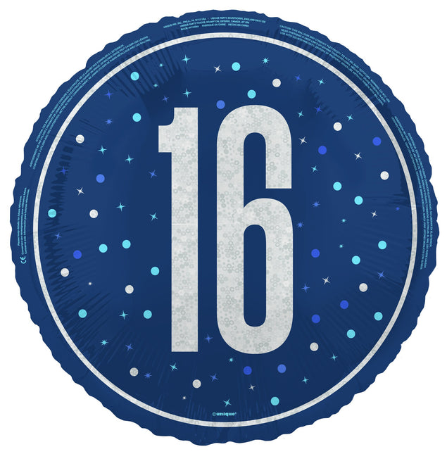 16 vuotta Helium ilmapallo sininen tyhjä 45cm