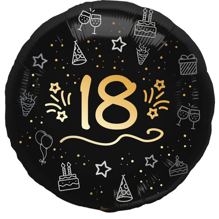 18 vuotta Helium ilmapallo musta kulta tyhjä 45cm