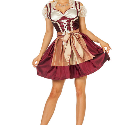 Bordeaux punainen Dirndl mekko Oktoberfest Ladies