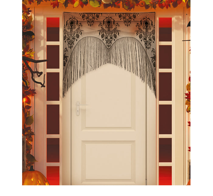 Musta Halloween ovi verho Lace kanssa jouset