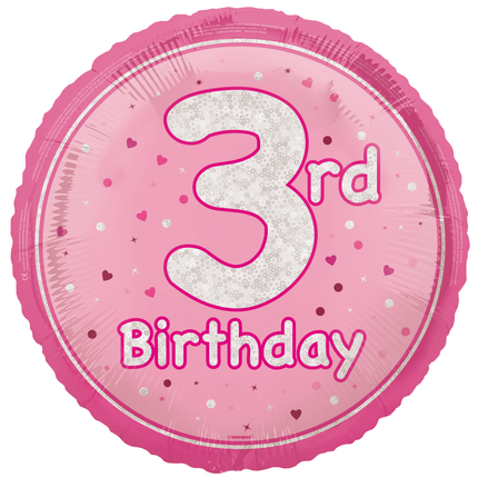 3 vuoden helium ilmapallo vaaleanpunainen tyhjä 45cm