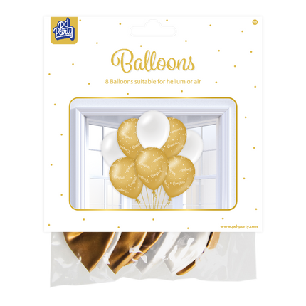 Ilmapallot Onnittelut kultainen valkoinen 30cm 6kpl