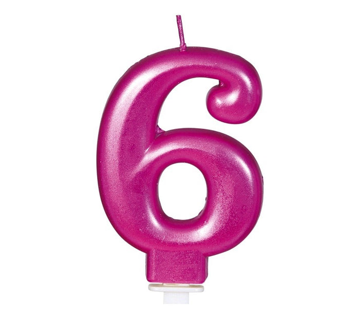 Vaaleanpunainen kynttilä 6 vuotta Metallinen 8cm