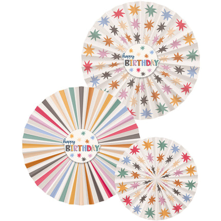 Hyvää syntymäpäivää paperituulettimet värilliset 3kpl