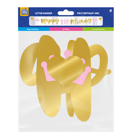 Hyvää 1St syntymäpäivää Letterslinger Gold vaaleanpunainen