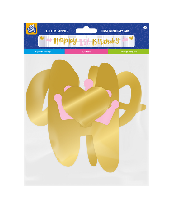 Hyvää 1St syntymäpäivää Letterslinger Gold vaaleanpunainen