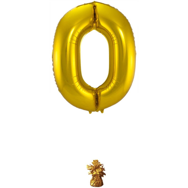 Folie Ballon Cijfer 0 Goud Metallic XL 86cm leeg van Folat koop je bij Partywinkel