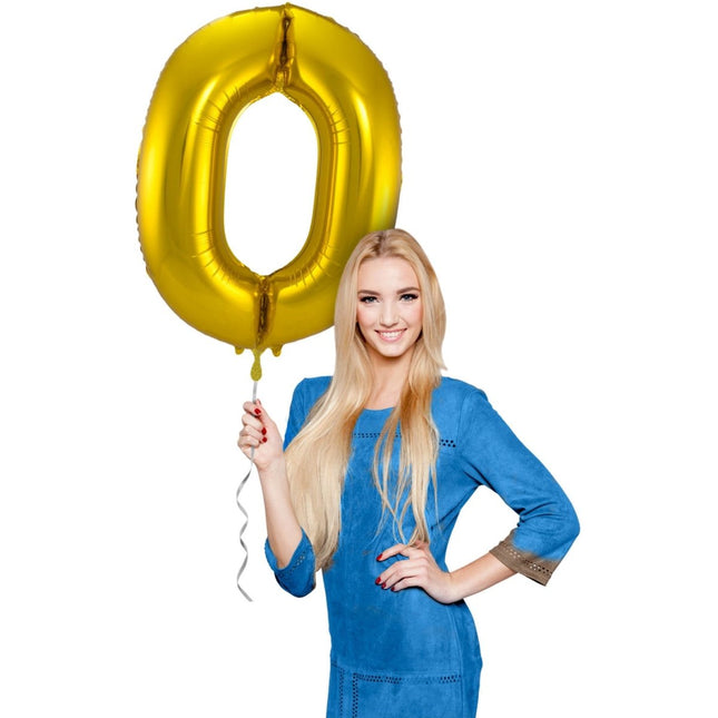 Folie Ballon Cijfer 0 Goud Metallic XL 86cm leeg van Folat koop je bij Partywinkel