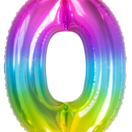 Folie Ballon Cijfer 0 Regenboog XL 81cm leeg van Folat koop je bij Partywinkel