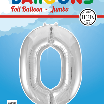 Folie Ballon Cijfer 0 Zilver XL 86cm leeg van WeFiesta koop je bij Partywinkel