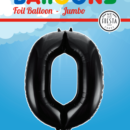 Folie Ballon Cijfer 0 Zwart XL 86cm leeg van WeFiesta koop je bij Partywinkel