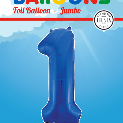Folie Ballon Cijfer 1 Blauw XL 86cm leeg van WeFiesta koop je bij Partywinkel