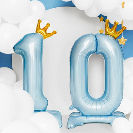 Folie Ballon Cijfer 1 Lichtblauw Standaard Leeg 84cm van Partydeco koop je bij Partywinkel