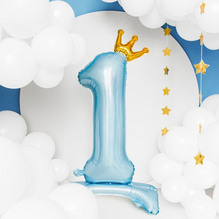 Folie Ballon Cijfer 1 Lichtblauw Standaard Leeg 84cm van Partydeco koop je bij Partywinkel