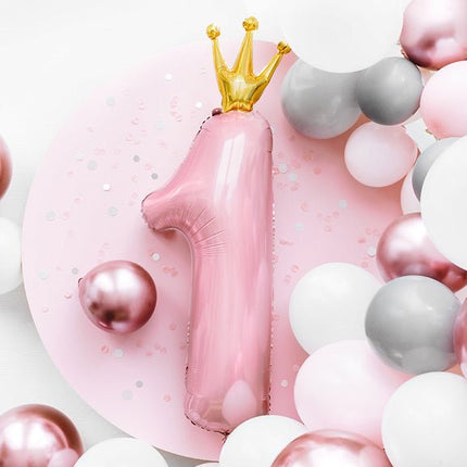 Folie Ballon Cijfer 1 Lichtroze Leeg 1m van Partydeco koop je bij Partywinkel