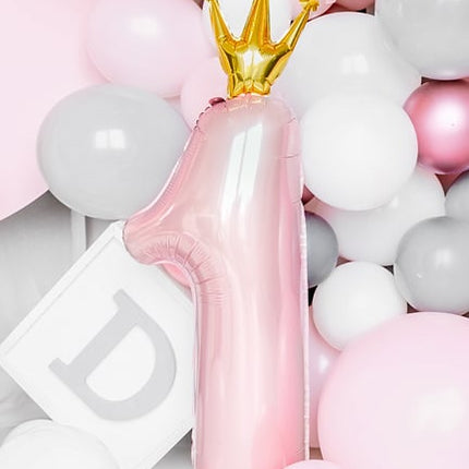 Folie Ballon Cijfer 1 Lichtroze Leeg 1m van Partydeco koop je bij Partywinkel