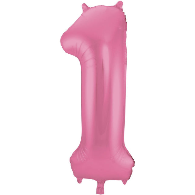 Folie Ballon Cijfer 1 Mat Roze XL 86cm leeg van Folat koop je bij Partywinkel