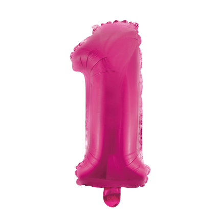 Folie Ballon Cijfer 1 Roze 41cm met Rietje van WeFiesta koop je bij Partywinkel