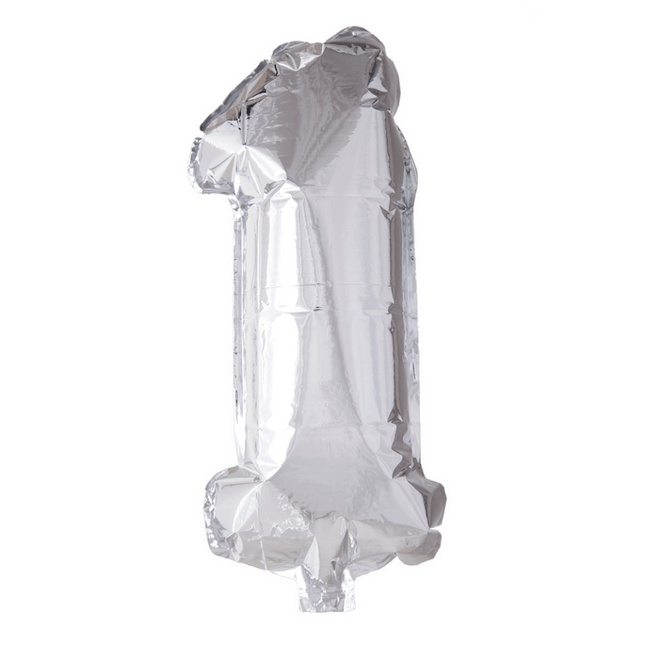 Folie Ballon Cijfer 1 Zilver 41cm met Rietje van WeFiesta koop je bij Partywinkel