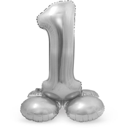 Folie Ballon Cijfer 1 Zilver met standaard 72cm van Folat koop je bij Partywinkel