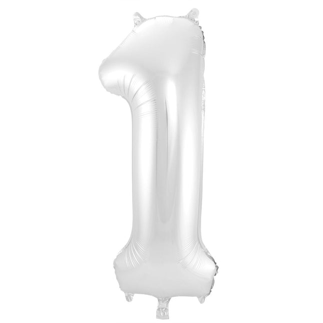 Folie Ballon Cijfer 1 Zilver Metallic XL 86cm leeg van Folat koop je bij Partywinkel