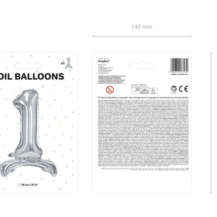 Folie Ballon Cijfer 1 Zilver Standaard Leeg 70cm van Partydeco koop je bij Partywinkel