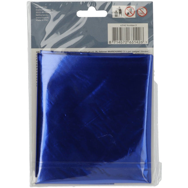 Folie Ballon Cijfer 2 Blauw Metallic XL 86cm leeg van Folat koop je bij Partywinkel