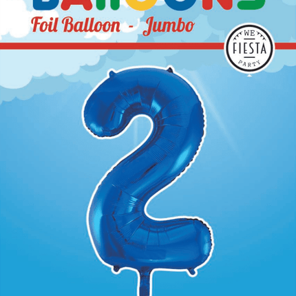 Folie Ballon Cijfer 2 Blauw XL 86cm leeg van WeFiesta koop je bij Partywinkel