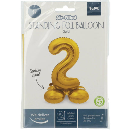 Folie Ballon Cijfer 2 Goud met standaard 72cm van Folat koop je bij Partywinkel