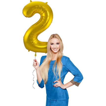 Folie Ballon Cijfer 2 Goud Metallic XL 86cm leeg van Folat koop je bij Partywinkel