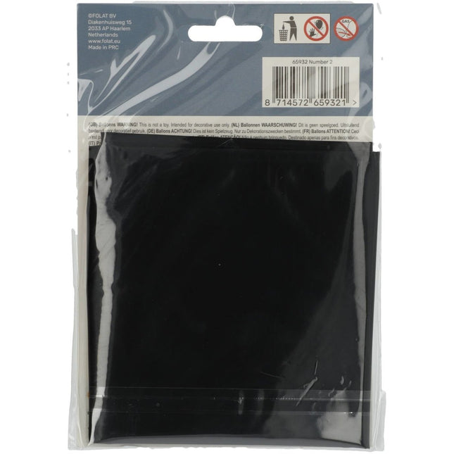 Folie Ballon Cijfer 2 Mat Zwart XL 86cm leeg van Folat koop je bij Partywinkel