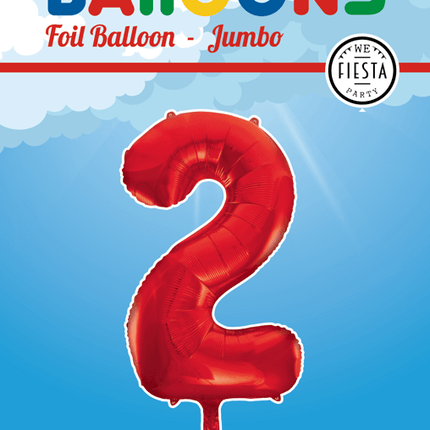 Folie Ballon Cijfer 2 Rood XL 86cm leeg van WeFiesta koop je bij Partywinkel