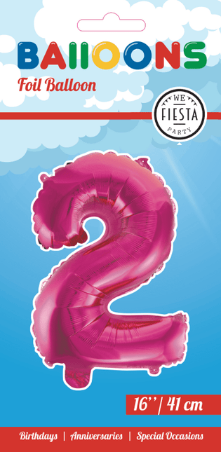 Folie Ballon Cijfer 2 Roze 41cm met Rietje van WeFiesta koop je bij Partywinkel