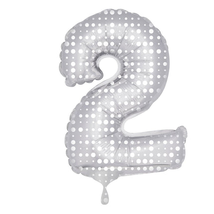 Folie Ballon Cijfer 2 Zilveren Stippen XL 86cm leeg van Folat koop je bij Partywinkel