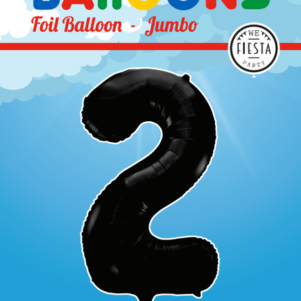 Folie Ballon Cijfer 2 Zwart XL 86cm leeg van WeFiesta koop je bij Partywinkel