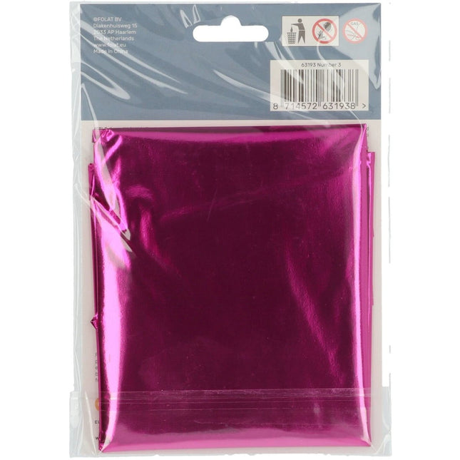 Folie Ballon Cijfer 3 Fuchsia Metallic XL 86cm leeg van Folat koop je bij Partywinkel